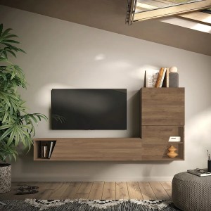 Vista ambientata Parete attrezzata in legno 193x30x150h colore "rovere mercure" modello Modula Totò Piccinni