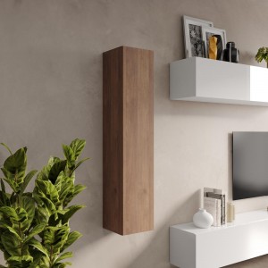 Vista ambientata Pensile verticale in legno con anta reversibile colore rovere mercure 28x138h modello Modula Totò Piccinni