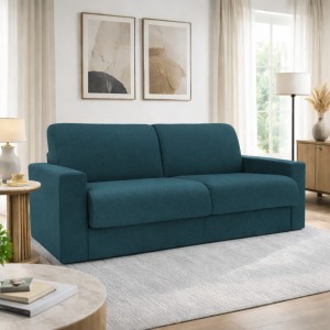 Vista ambientata Divano letto ribaltone colore Petrolio imbottito con braccioli materasso 16cm Totò Piccinni