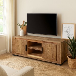 Vista ambientata Porta tv in legno di Deriva con 2 ante modello Duna Totò Piccinni