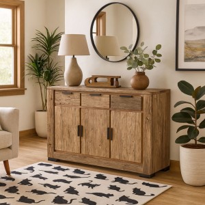 Vista ambientata Madia moderna in legno di Deriva con 3 ante e 3 cassetti modello Duna Totò Piccinni