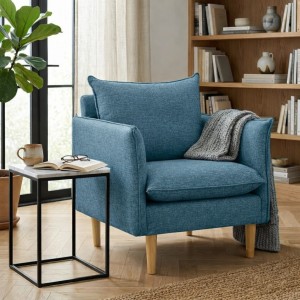 Vista ambientata Poltroncina in Tessuto colore Blu imbottita modello Dario Totò Piccinni