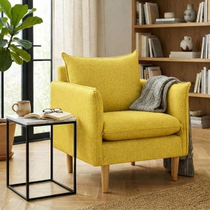 Vista ambientata Poltroncina in Tessuto colore Giallo imbottita modello Dario Totò Piccinni