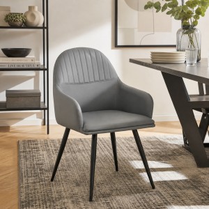 Vista ambientata Poltroncina in Similpelle colore Grigio con gambe in metallo modello Peonia Totò Piccinni