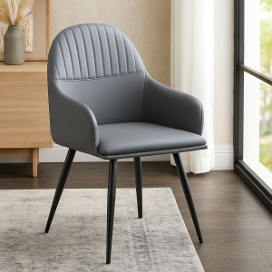 Vista ambientata Poltroncina in Similpelle colore Grigio con gambe in metallo modello Peonia Totò Piccinni