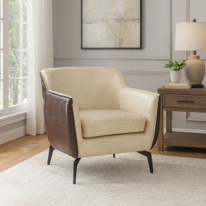 Vista ambientata Poltroncina in Similpelle imbottita colore "Marrone/Beige" modello Elsa Totò Piccinni