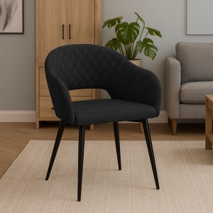 Vista ambientata Poltroncina in Similpelle imbottita colore Nero con gambe in metallo modello Dalia Totò Piccinni