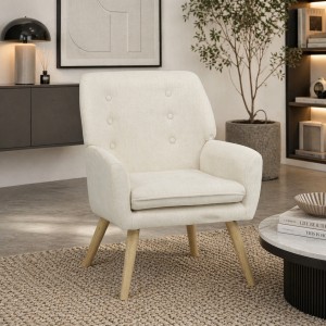 Vista ambientata Poltroncina in Tessuto imbottita colore Beige modello Livia Totò Piccinni