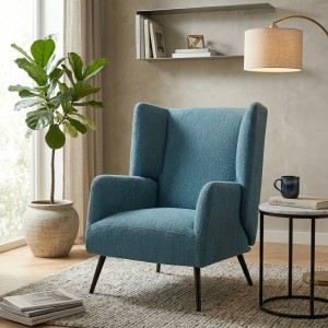 Vista ambientata Poltroncina in Tessuto colore Blu con gambe in Metallo modello Ariel Totò Piccinni