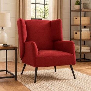 Vista ambientata Poltroncina in Tessuto colore Bordeaux con gambe in Metallo modello Ariel Totò Piccinni