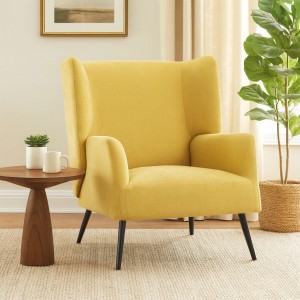 Vista ambientata Poltroncina in Tessuto colore Giallo con gambe in Metallo modello Ariel Totò Piccinni