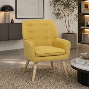 Vista ambientata Poltroncina in Tessuto imbottita colore Giallo Senape modello Livia Totò Piccinni