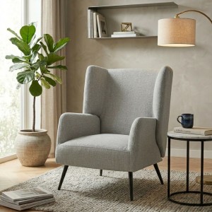 Vista ambientata Poltroncina in Tessuto colore Grigio con gambe in Metallo modello Ariel Totò Piccinni