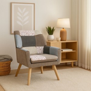 Vista ambientata Poltroncina in Tessuto imbottita colore Patchwork Elegant modello Livia Totò Piccinni