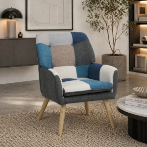 Vista ambientata Poltroncina in Tessuto imbottita colore Patchwork Moon modello Livia Totò Piccinni