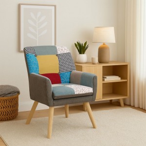 Vista ambientata Poltroncina in Tessuto imbottita colore Patchwork Party modello Livia Totò Piccinni