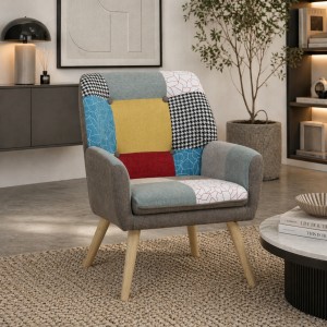 Vista ambientata Poltroncina in Tessuto imbottita colore Patchwork Party modello Livia Totò Piccinni