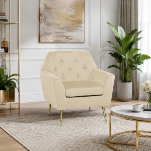 Vista ambientata Poltroncina in Velluto imbottita colore Beige modello Sofi Totò Piccinni