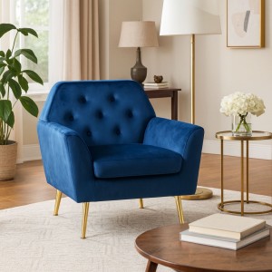 Vista ambientata Poltroncina da Salotto in Velluto imbottita colore Blu modello Sofi Totò Piccinni