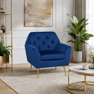 Vista ambientata Poltroncina da Salotto in Velluto imbottita colore Blu modello Sofi Totò Piccinni