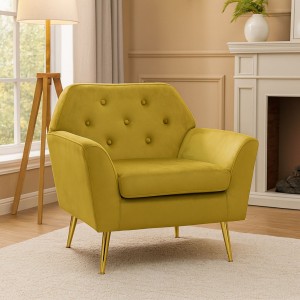 Vista ambientata Poltroncina da ingresso in Velluto imbottita colore Giallo modello Sofi Totò Piccinni