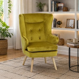 Vista ambientata Poltroncina in Velluto colore Giallo Senape classico con schienale alto modello Susan Totò Piccinni