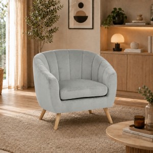 Vista ambientata Poltroncina da ingresso in Velluto imbottita colore Grigio modello Pilar Totò Piccinni