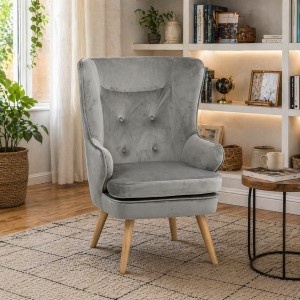 Vista ambientata Poltroncina in Velluto colore Grigio classico con schienale alto modello Susan Totò Piccinni