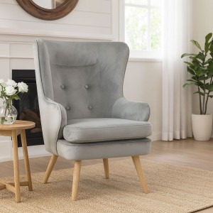 Vista ambientata Poltroncina in Velluto colore Grigio classico con schienale alto modello Susan Totò Piccinni