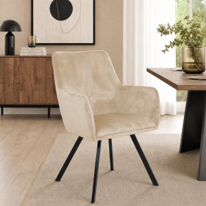 Vista ambientata Poltroncine in Velluto colore Beige con gambe in metallo modello Borghese Totò Piccinni