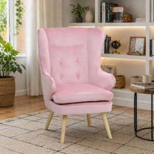 Vista ambientata Poltroncina in Velluto colore Rosa classico con schienale alto modello Susan Totò Piccinni