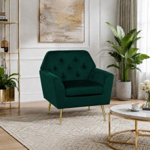 Vista ambientata Poltroncina da salotto in Velluto imbottita colore Verde modello Sofi Totò Piccinni