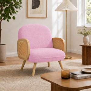 Vista ambientata Poltroncina in Velluto Bouclè colore Rosa modello Daly Totò Piccinni