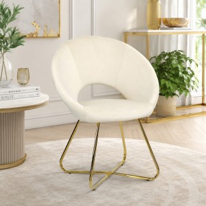 Vista ambientata Poltrona in Velluto colore Beige design moderno con piedini in metallo modello Saturno Totò Piccinni