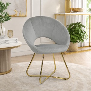 Vista ambientata Poltrona in Velluto colore Grigio design moderno con piedini in metallo modello Saturno Totò Piccinni
