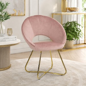 Vista ambientata Poltrona in Velluto colore Rosa  design moderno con piedini in metallo modello Saturno Totò Piccinni