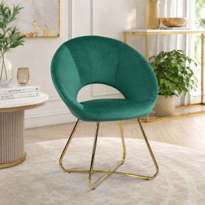 Vista ambientata Poltrona in Velluto colore Verde design moderno con piedini in metallo modello Saturno Totò Piccinni