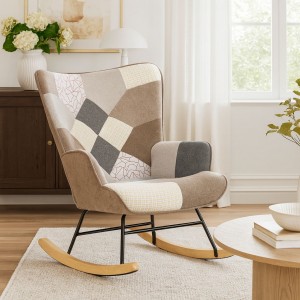 Vista ambientata Poltrona a dondolo in tessuto colore Patchwork Elegant Totò Piccinni