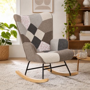 Vista ambientata Poltrona a dondolo in tessuto colore Patchwork Elegant Totò Piccinni