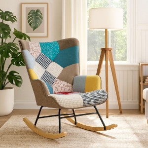 Vista ambientata Poltrona a dondolo in tessuto colore Patchwork Party Totò Piccinni