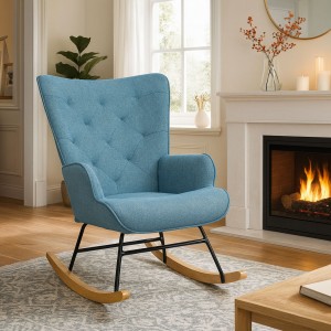 Vista ambientata Poltrona a dondolo in tessuto colore Blu Totò Piccinni