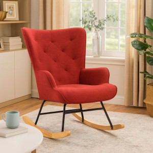 Vista ambientata Poltrona a dondolo in tessuto colore Bordeaux Totò Piccinni