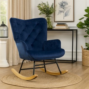 Vista ambientata Poltrona a dondolo in tessuto colore Velluto Blu Totò Piccinni