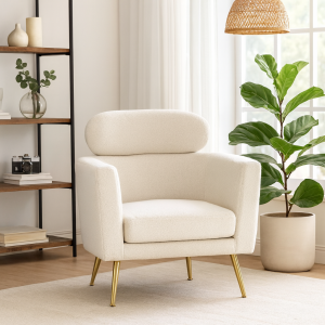 Vista ambientata Poltrona in Velluto boulcè colore Beige modello Monia Totò Piccinni