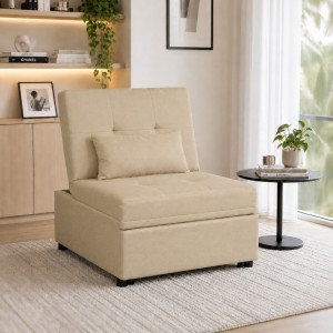 Vista ambientata Poltrona letto in Tessuto colore Beige senza braccioli modello Prestodormo Totò Piccinni