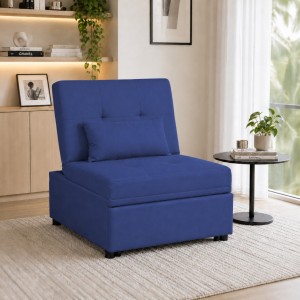 Vista ambientata Poltrona letto in Tessuto colore Blu Scuro senza braccioli modello Prestodormo Totò Piccinni