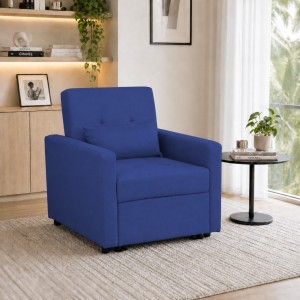 Vista ambientata Poltrona letto in Tessuto colore Blu Scuro con braccioli modello Prestodormo Totò Piccinni