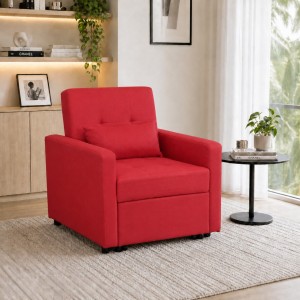 Vista ambientata Poltrona letto in Tessuto colore Beige con braccioli modello Prestodormo Totò Piccinni
