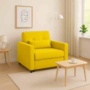 Poltrona Pouf Prestodormo pronto letto con Cuscino (Giallo Senape, Con Braccioli)