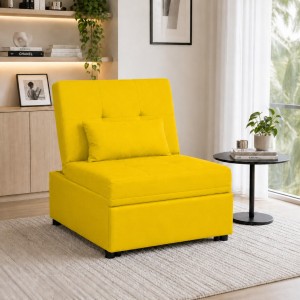 Poltrona letto in Tessuto colore Giallo Senape senza braccioli modello Prestodormo Totò Piccinni